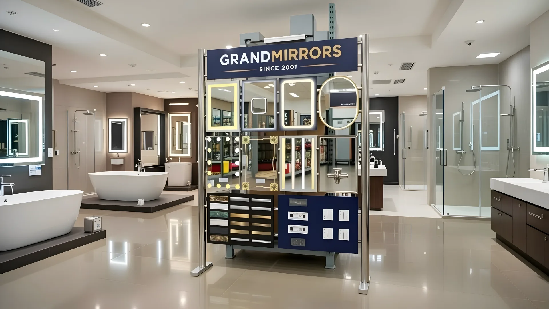 Salon with customizable lighted mirror, giving the place a sophisticated look.